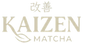 The logo for Kaizen Matcha, featuring the Japanese kanji character for 'improve' above the English text 'KAIZEN MATCHA' in a light beige serif font, set against a solid white background.